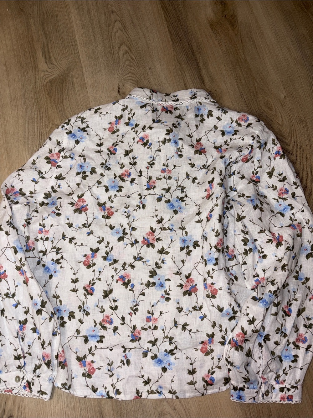 Laura Ashley 100% Linen Floral Blouse XL Vintage Cottagecore Button Front - Picture 5 of 5